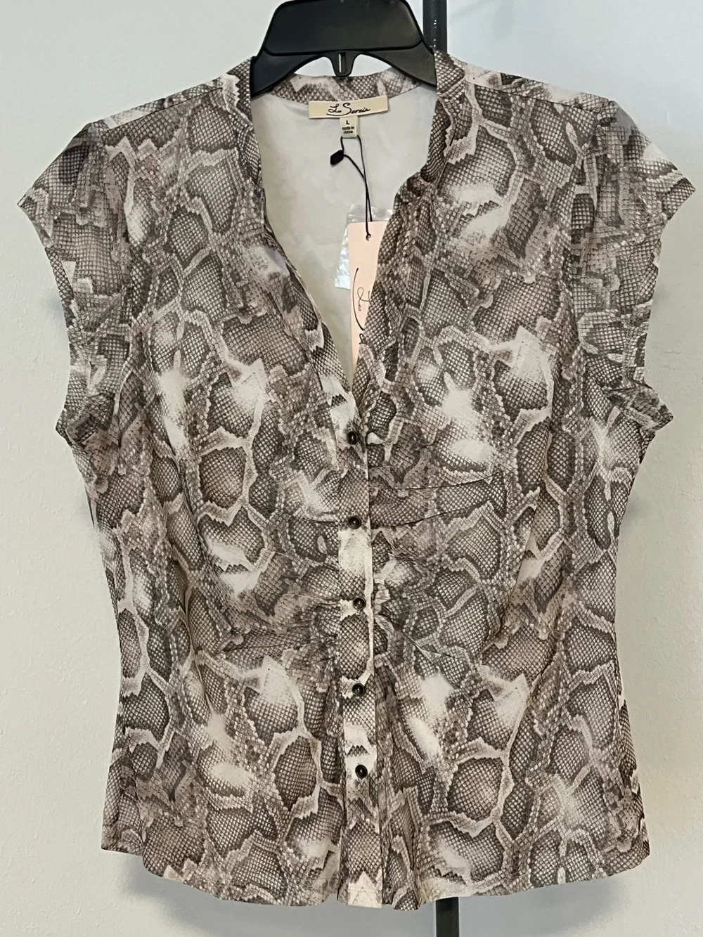 Les Serein Snake Print Cap Sleeve Blouse - Picture 3 of 7